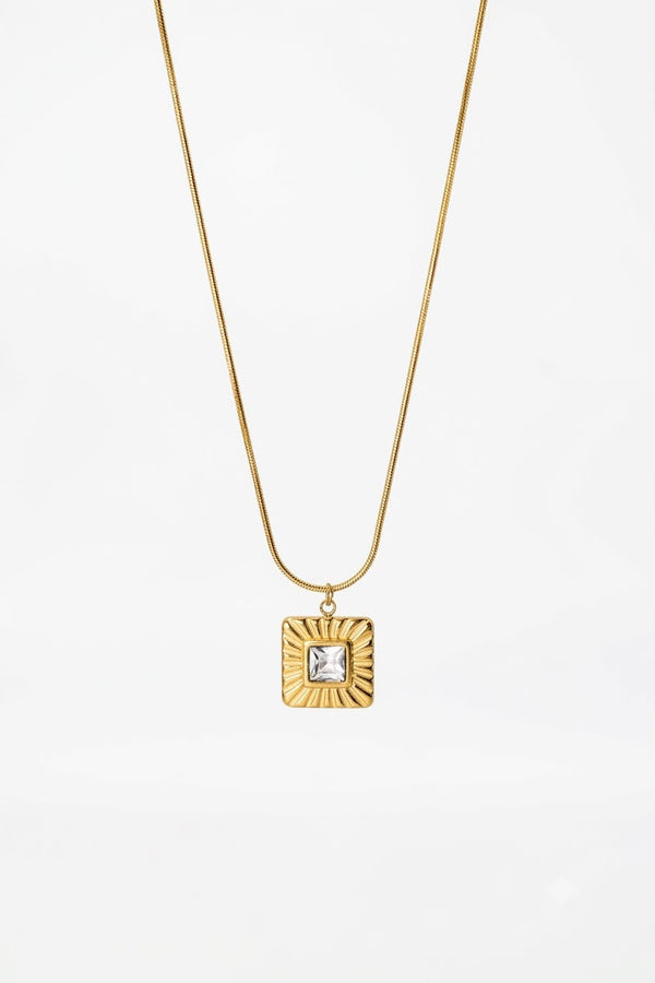 Gold Sunburst Square Crystal Pendant
