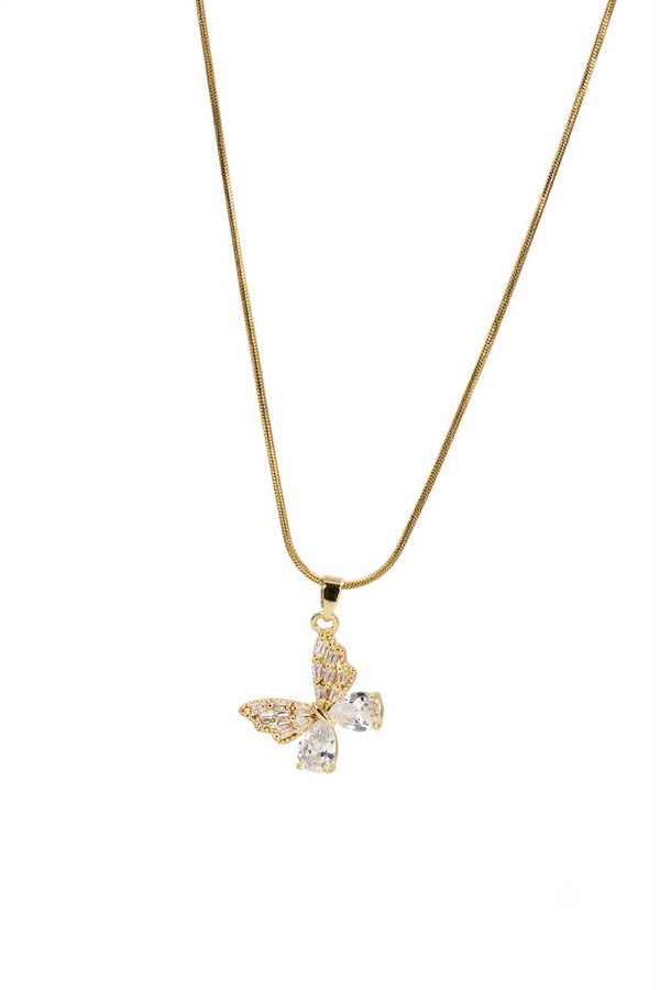 Gold Chain with Crystal Marquise Butterfly Pendant