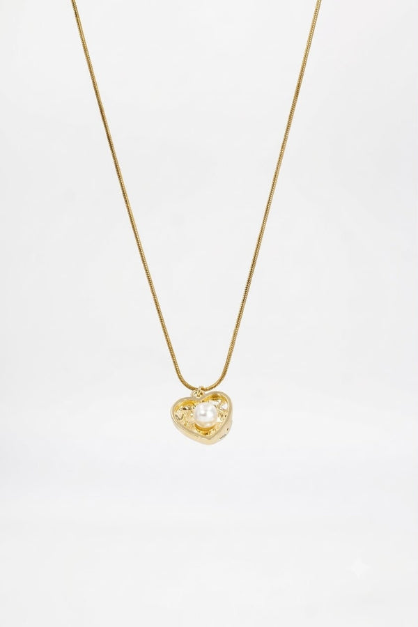 Textured Gold Heart Pendant with Center Pearl