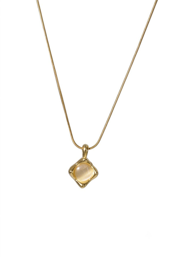 Gold Snake Chain with Rhombus Moonstone-Style Pendant