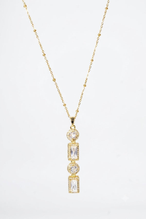 Beaded Gold Chain with Geometric Crystal Drop Pendant