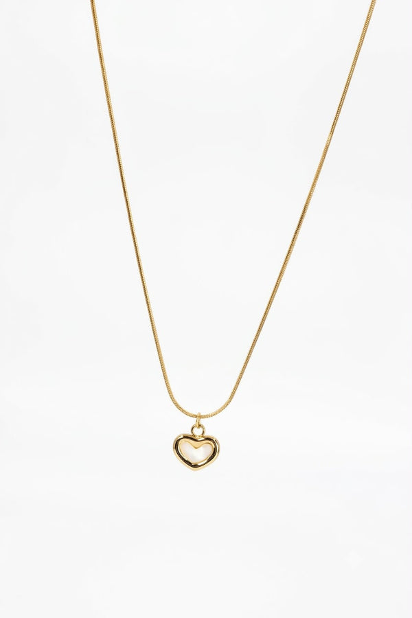 Gold Snake Chain with Mother of Pearl Heart