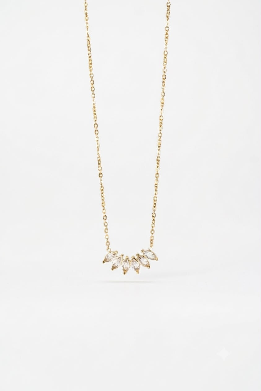 Delicate Gold Chain with Curved Marquise Crystal Cluster