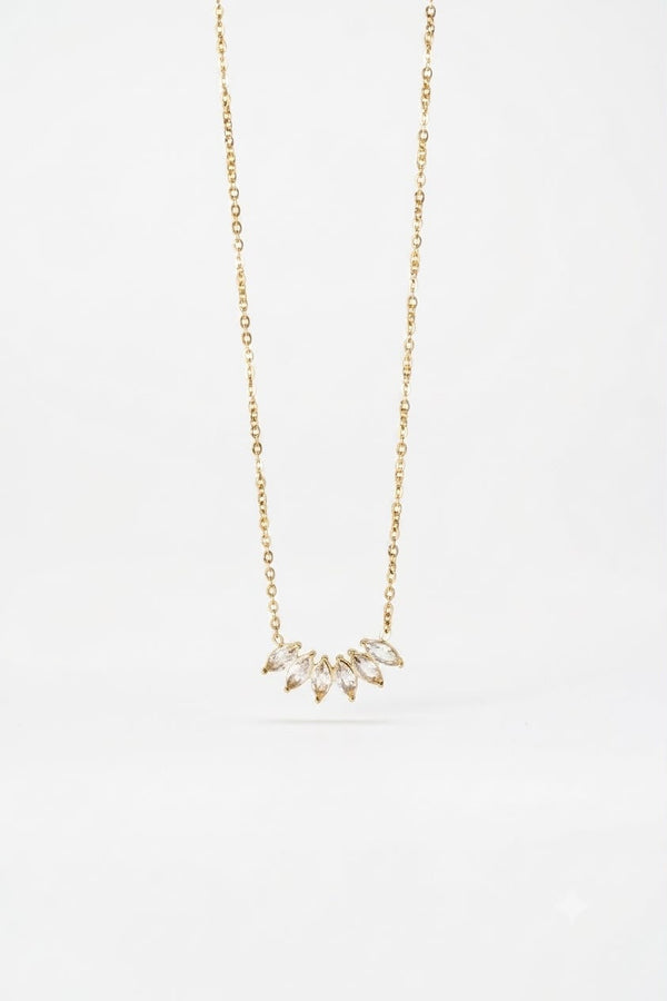 Delicate Gold Chain with Curved Marquise Crystal Cluster
