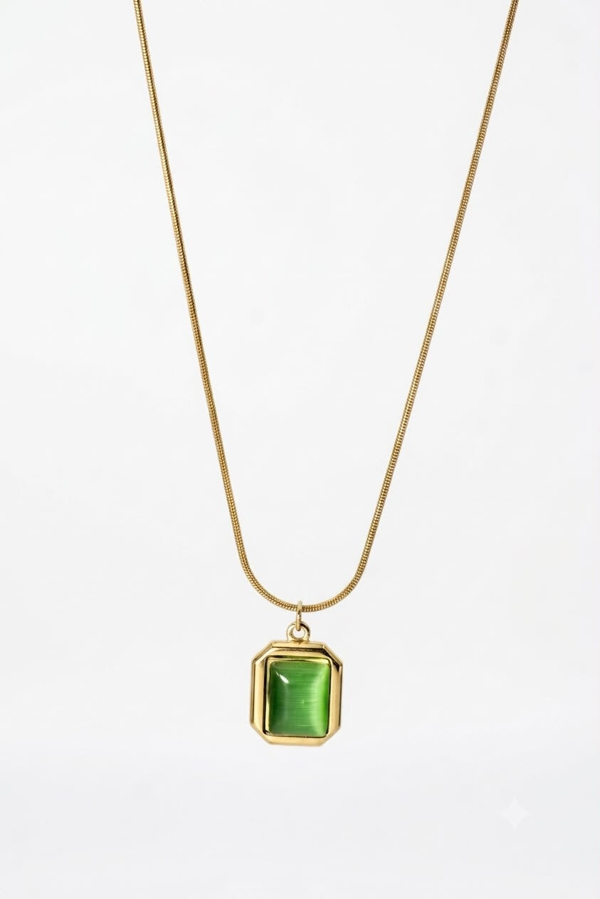Retro Gold & Green Rectangle Pendant