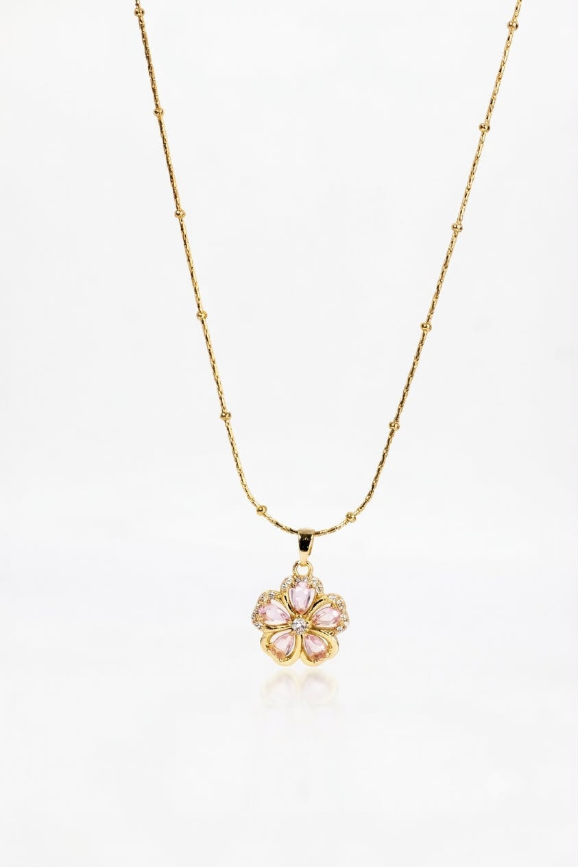 Radiant Pink Crystal Bloom Necklace