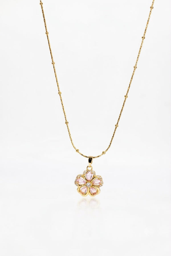 Radiant Pink Crystal Bloom Necklace