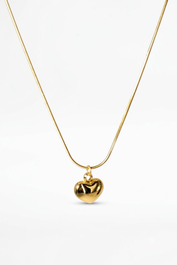 Gold Snake Chain with Solid Puffy Heart Pendant