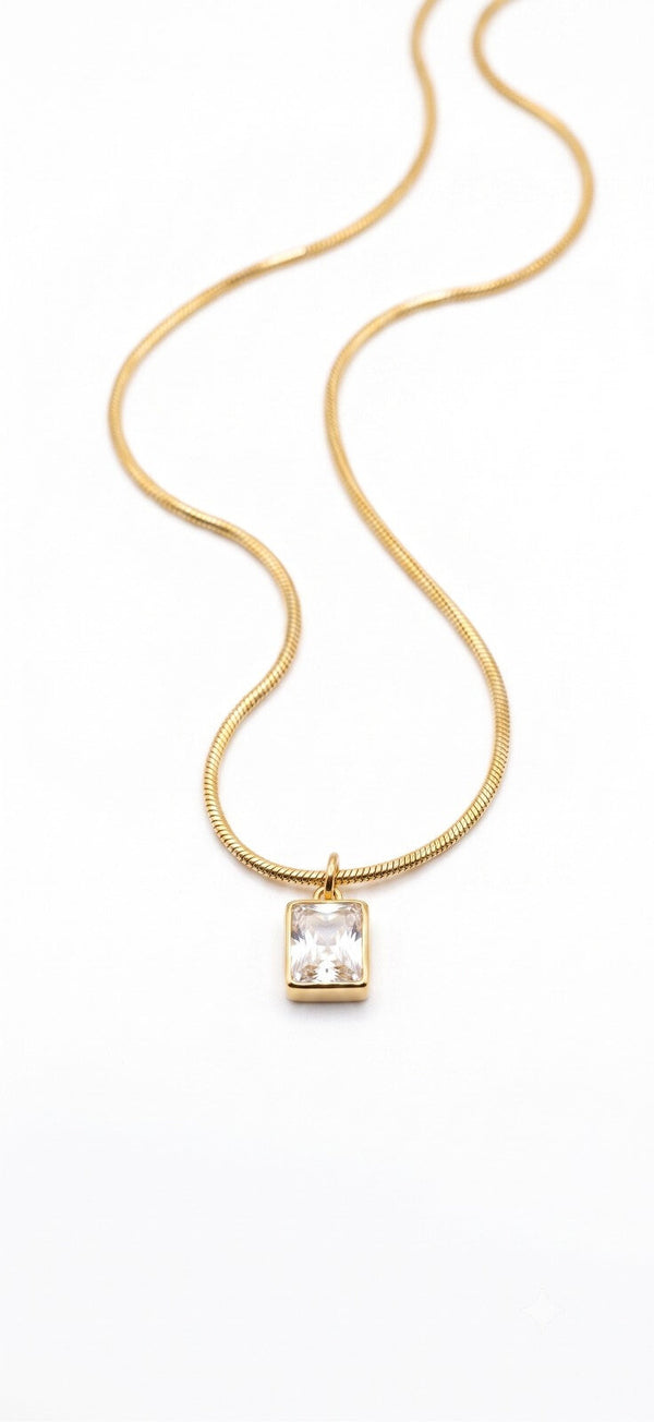 Gold-Toned Emerald-Cut Solitaire Pendant Necklace
