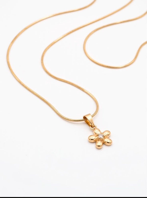 Golden Puffy Flower Pendant Necklace