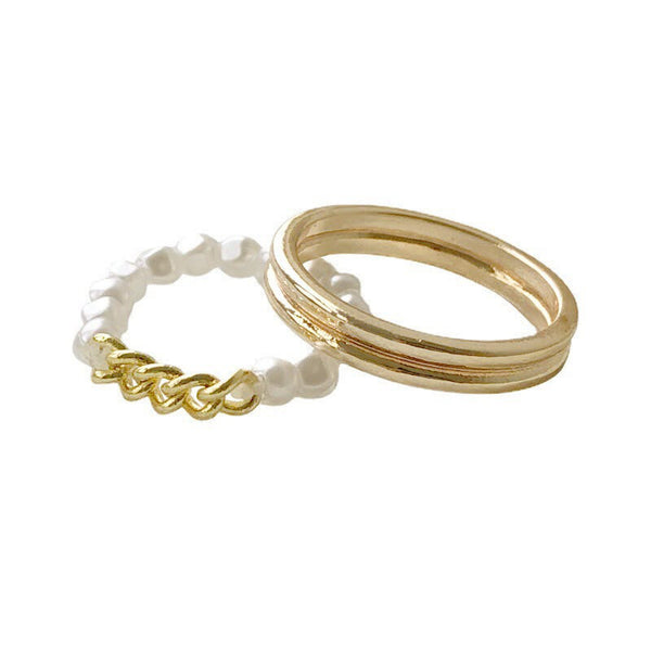 Pearl Chain Ring Set
