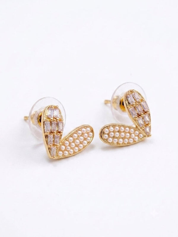 Pearl gold heart earrings
