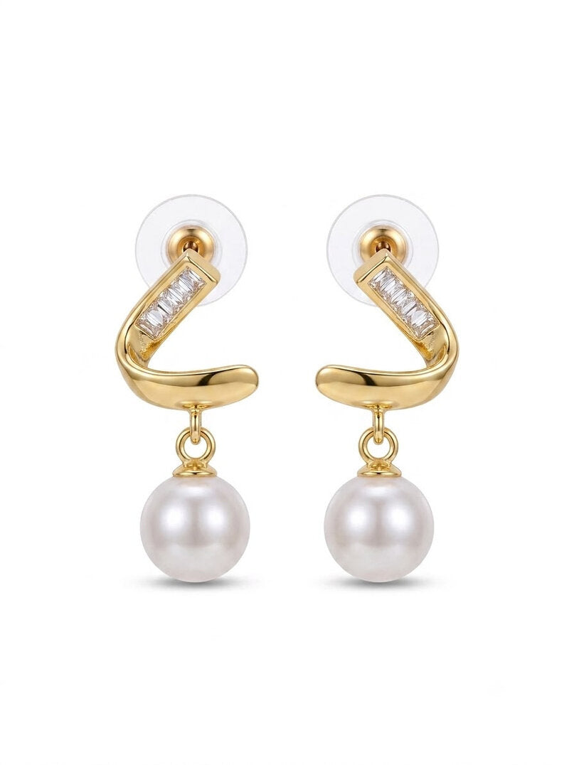 Pearl Drop Crystal Stud Earrings