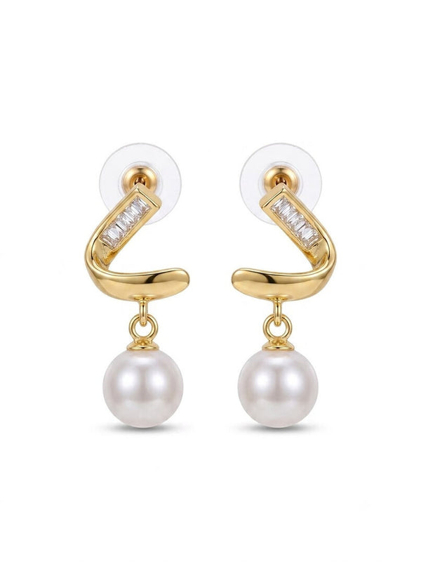 Pearl Drop Crystal Stud Earrings