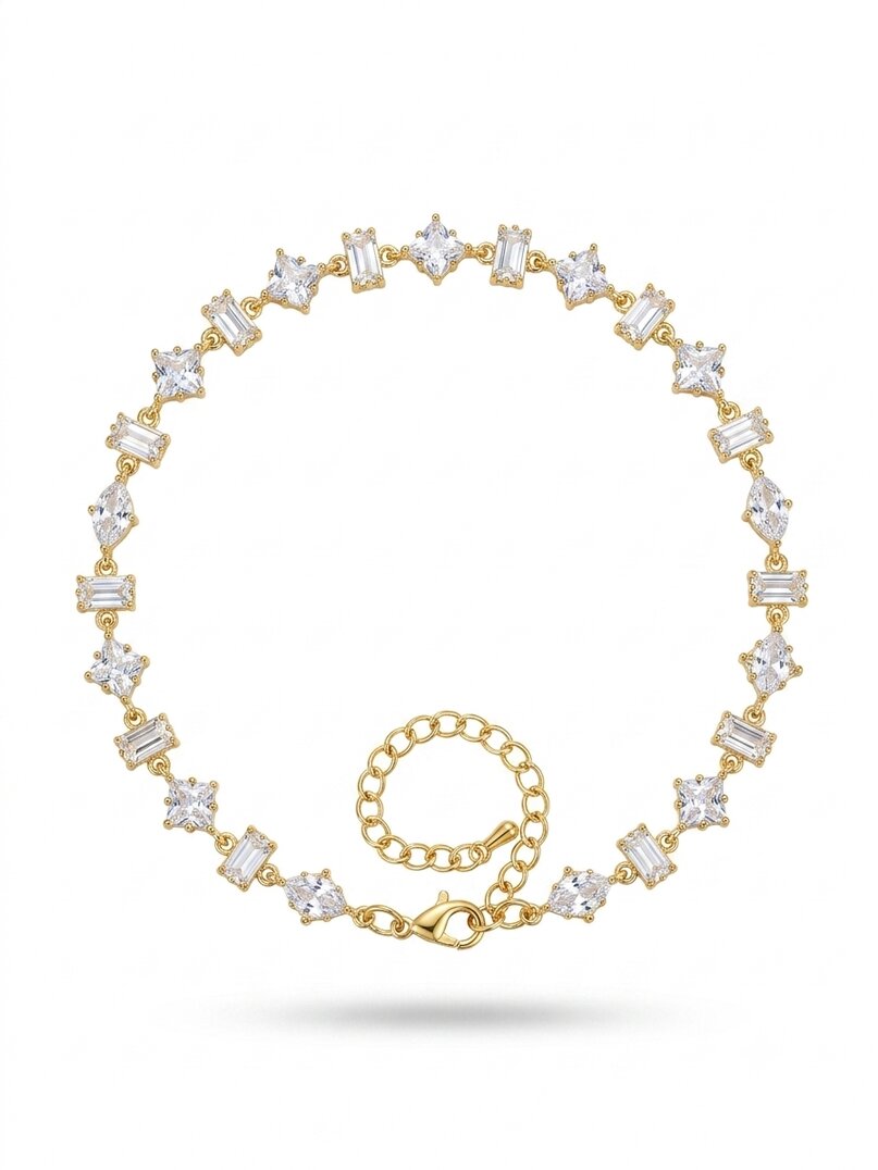 Emerald-Cut & Round Stone Chain Bracelet