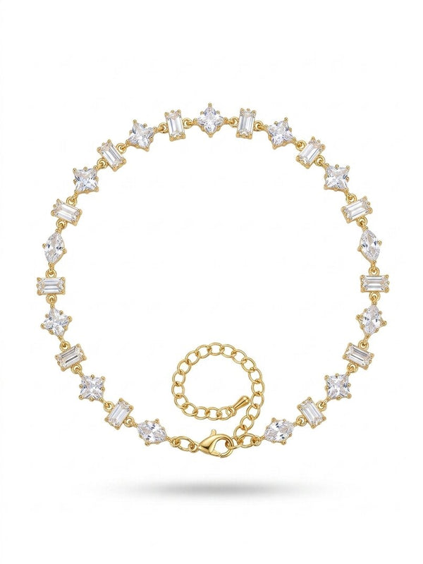 Emerald-Cut & Round Stone Chain Bracelet