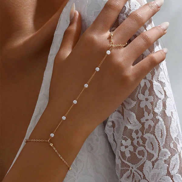Pearl Finger Ring Chain Bracelet